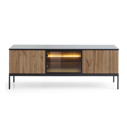 TV Cabinet Showcase & 2 Doors – Wotan Oak & Black