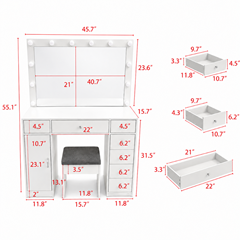 Dressing Table with Melamine LED Mirror & USB Socket  116x140– White