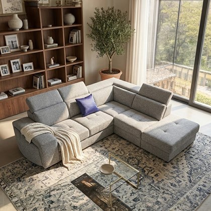 Corner Sofa 2-Seater Lateral Pull-Out Bed & Right Angular Storage – Grey