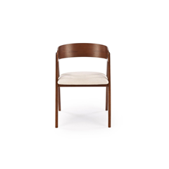 Walnut Dining Chair - Light Beige Fabric