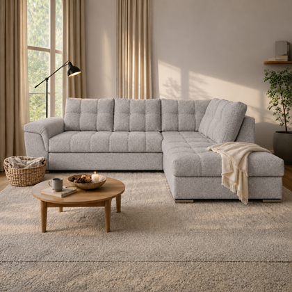 Corner Sofa 3-Seater with Pull-Out Bed & Right Storage – Light Grey