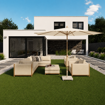 Parasol D250 cm – Ecru Fabric and Teak Look  Frame