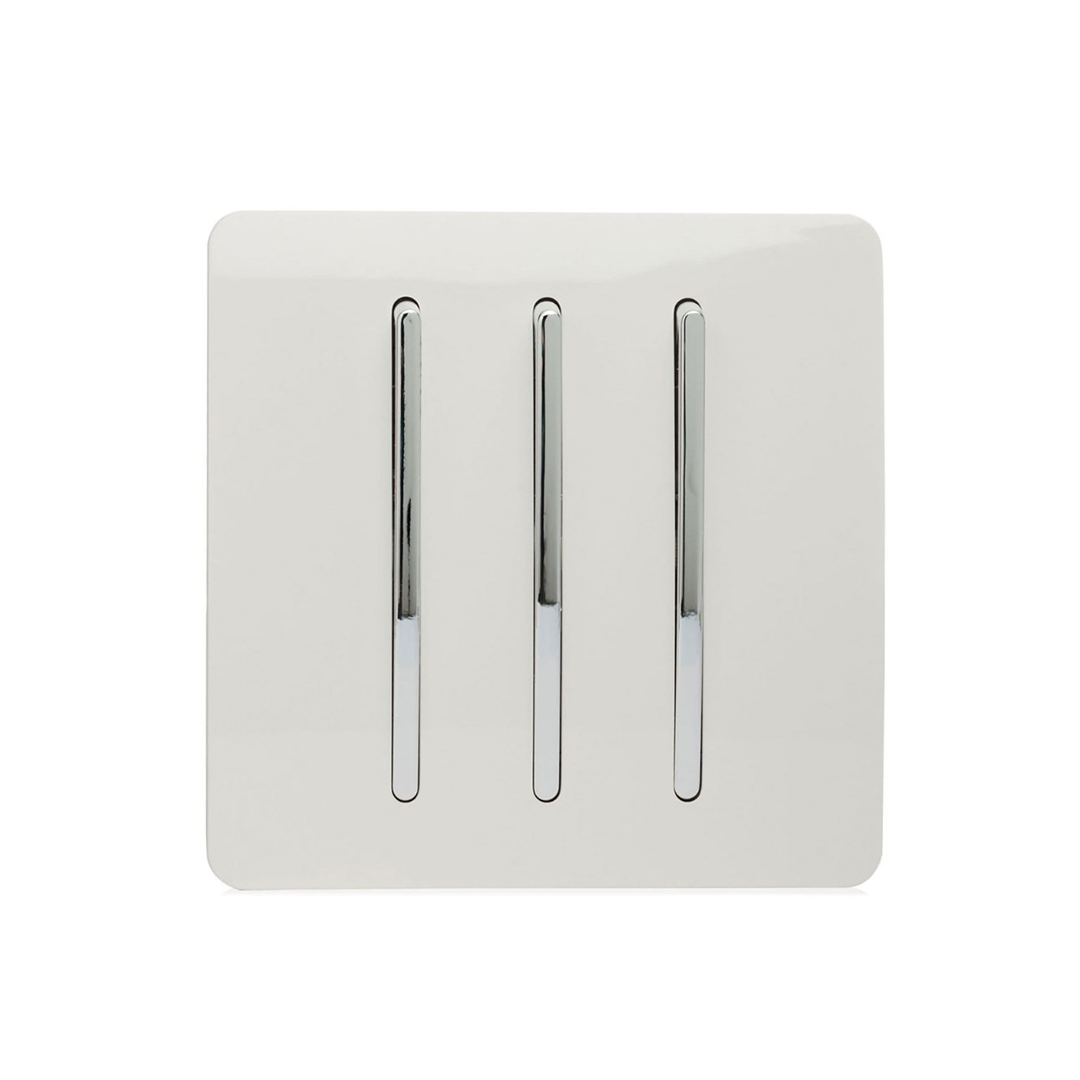 Trendi 3 Gang 2 Way Artistic Modern Screwless 10 Amp Rocker White