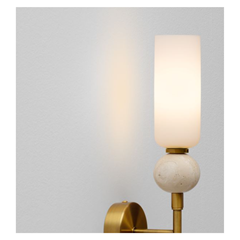 Wall Light Travertine & Opal – Gold Base with Stone and Glass