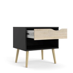 Oslo Nightstand 1 Drawer  Matt Black & Oak