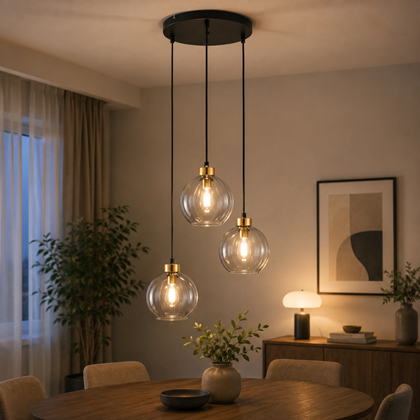 Transparent Round Pendant Lamp – Black & Gold