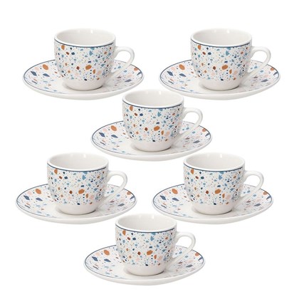 Set 6 Coffee Cup&Saucer Terrazzo Porcelain Multicolor