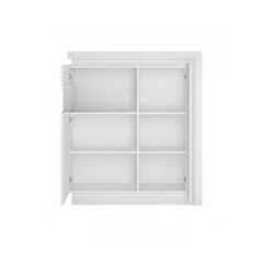 Low Display Cabinet 2 Doors – White Alpine & White Glass