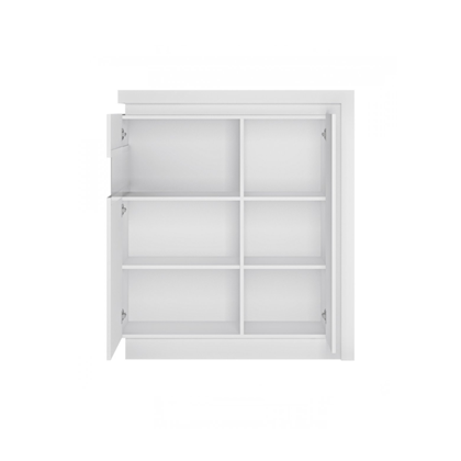 Low Display Cabinet 2 Doors – White Alpine & White Glass