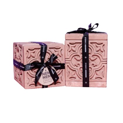 Maltese Tile Small Cube Candle Jar - Pink Creme Caramel