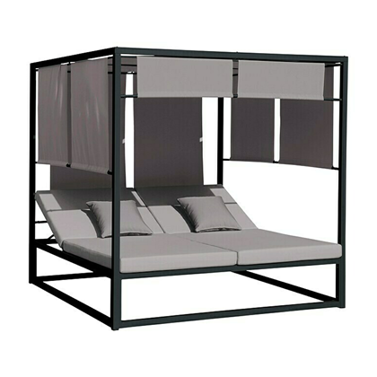 Aluminum Sun Lounger Bed with Adjustable Sunshades - Dark Grey