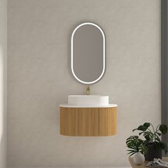 Bathroom Vanity Unit Oak Wood Finish - Porcelain Slab with Ceramic Basin