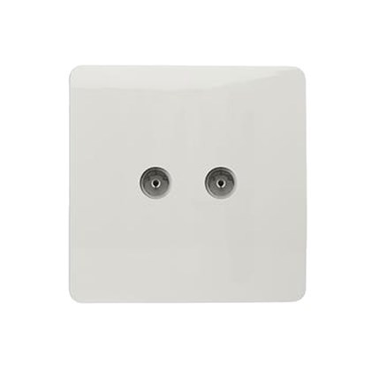 Trendi 2 Gang Modern Glossy Screwless Television Coaxial Socket White