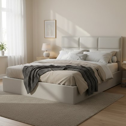 Upholstered Bed with Gas Lift 160x200cm - Cream