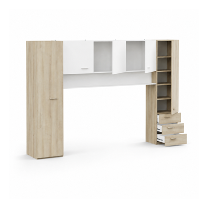 Set Bridge Bed with Slats & Drawer 90x200 – Kronberg Oak & Matt White