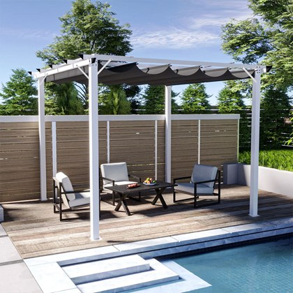 Steel Gazebo 2.95x2.95 White Matt with Light Grey Polyester Shade