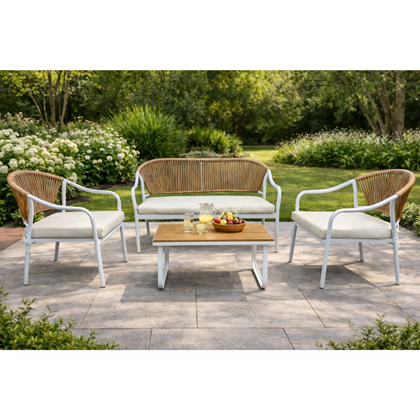 Garden Set Rattan with Iron Frame - Beige Brown