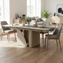 Extendable Dining Table -Beige Ceramic Top 160 x (40+40) x 90 x 76 cm