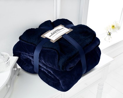 Flannel Sherpa Throw 150x200 - Navy Blue