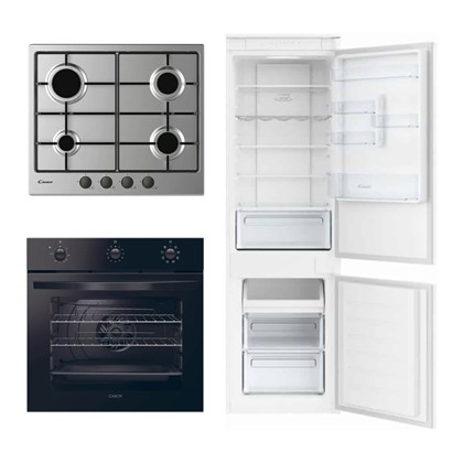 Set of Stainless Gas Hob + Electric Oven 65L + Built-In Fridge-Freezer