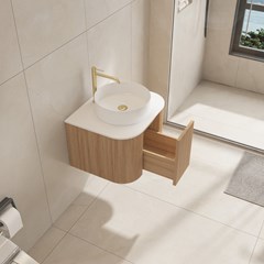 Bathroom Vanity Unit  Acacia Wood Melamine 60x36cm - Round Ceramic Basin (3B)