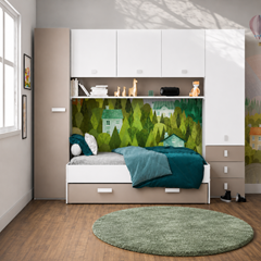 Set Bridge Bed with Slats & Drawer 90x200 – Matt White & Clay