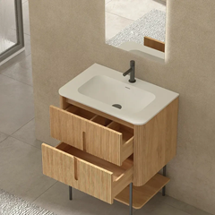 Floor Mount Bathroom Vanity Walnut Lacquer