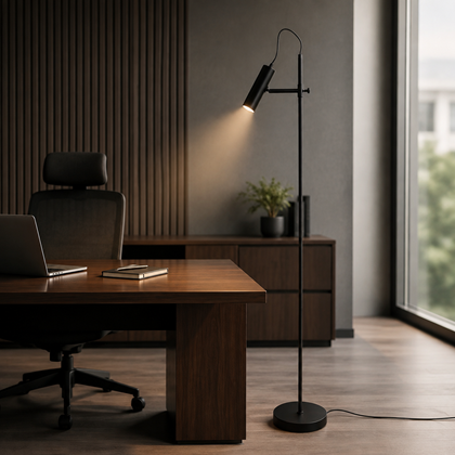 Modern Floor Lamp - Adjustable Black Metal Spotlight