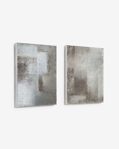 Set of 2 White and Grey Canvases