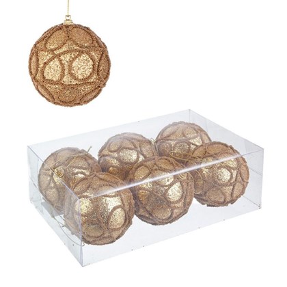 Box of 6  Gold Christmas Balls 8cm