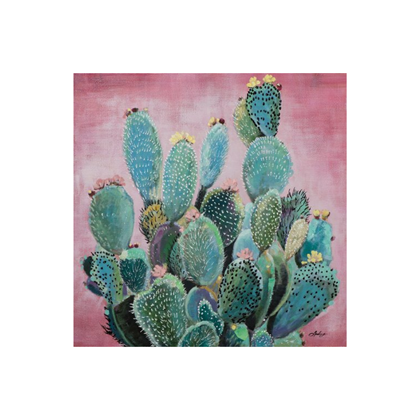 Green Cactus Art - Pink Background 80x80 cm