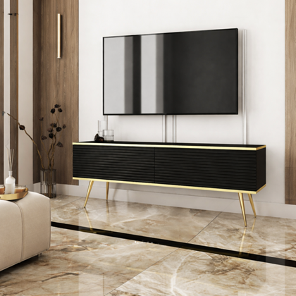 TV Unit MDF with Gold Legs – Black