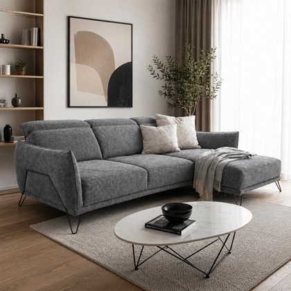 Sofa 2-Seater Large Lateral + Chaise Longue Right – Grey