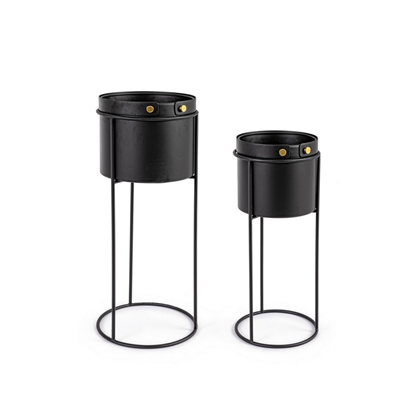 Set of 2 Black and Gold Plant Holder