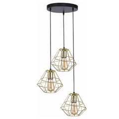 Pendant Lamp Metal Gold/Black 3 Lights - Diamond-Shaped Cage