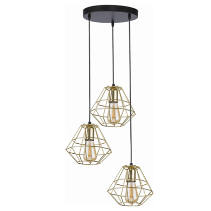 Pendant Lamp Metal Gold/Black 3 Lights - Diamond-Shaped Cage