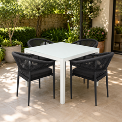 Outdoor Dining Table Aluminium & Glass 100x100x74 cm – White