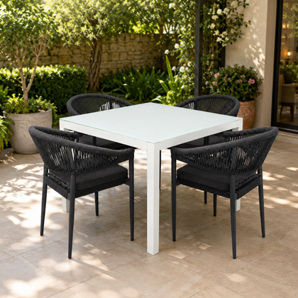 Outdoor Dining Table Aluminium & Glass 100x100x74 cm – White