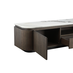 TV Unit - Ceramic Marble Effect Top with Dark Brown Oak MDF