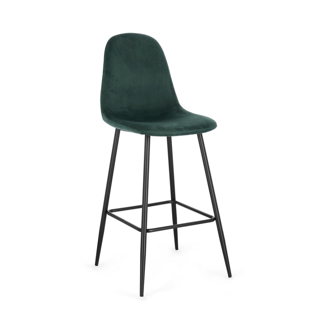 Black with Dark Green Velvet Bar Stool