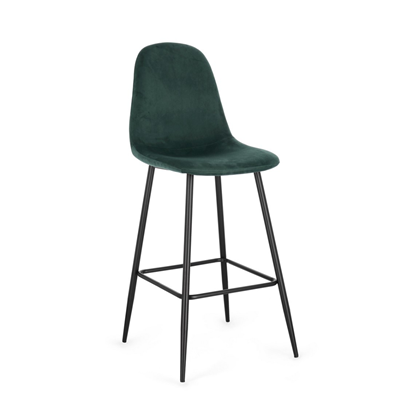 Black with Dark Green Velvet Bar Stool
