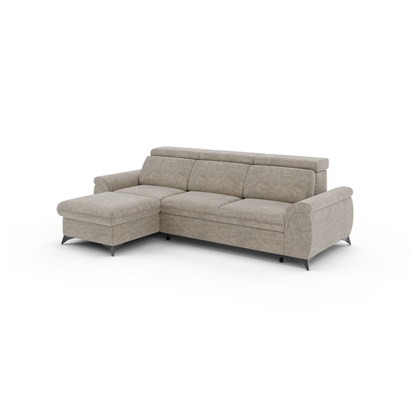 Sofa LH with Adjustable Headrests & Storage -  Grey