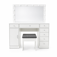 Dressing Table with Melamine LED Mirror & USB Socket  116x140– White