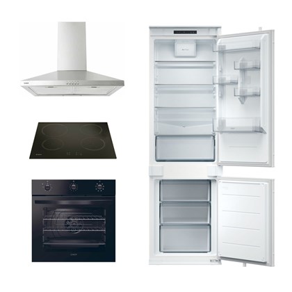 Set of Electric Induction Hob + Electric Oven 65L + Wall Mounted Cooker Hood + Fridge