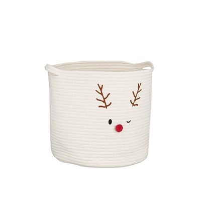 Basket Round Deer White - h31xd31cm