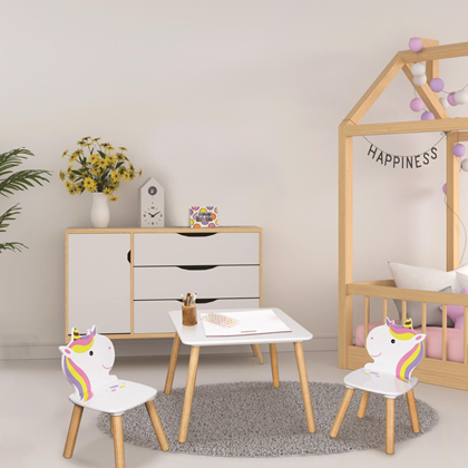 Unicorn Table Set – White/Fuchsia/Turquoise/Violet