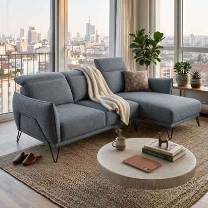 Sofa 2-Seater Large Lateral + Chaise Longue Right – Denim Blue