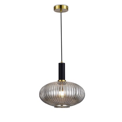 Pendant Lamp Iron & Glass H 1200 Brass & Amber