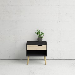 Oslo Nightstand 1 Drawer  Matt Black & Oak