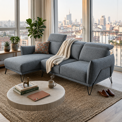 Sofa 2-Seater Large Lateral + Chaise Longue Left – Denim Blue